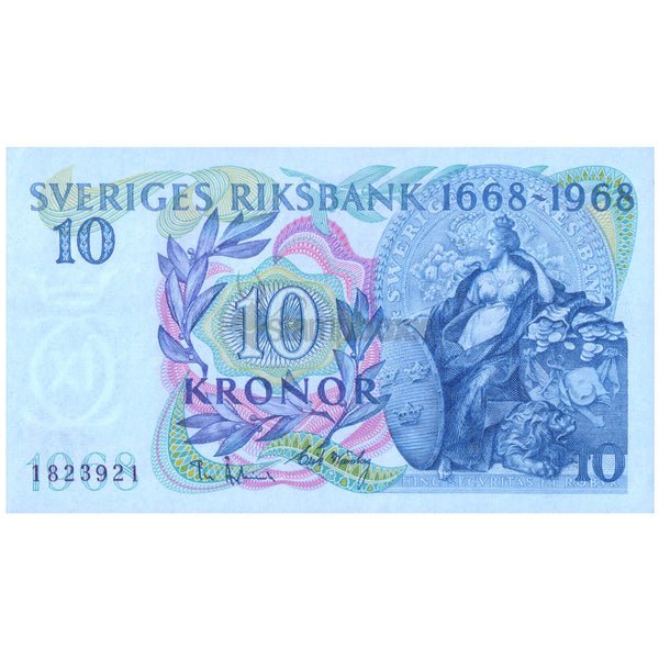 SWEDEN 10 KRONER 1968 P-56 aUNC - COMMEMORATIVE