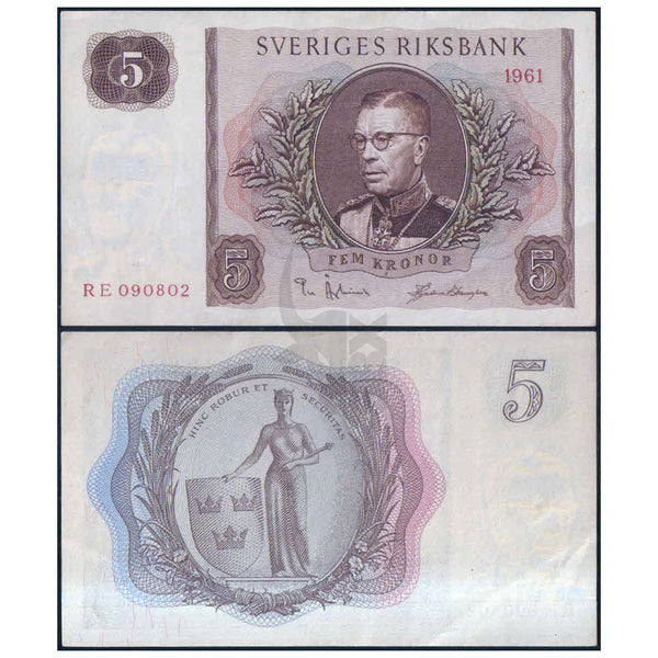 SWEDEN 5 KRONER 1955-1961 P-42 XF