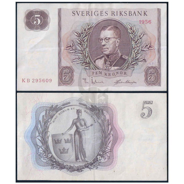 SWEDEN 5 KRONER 1955-1961 P-42 XF