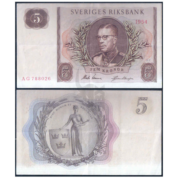 SWEDEN 5 KRONER 1955-1961 P-42 XF