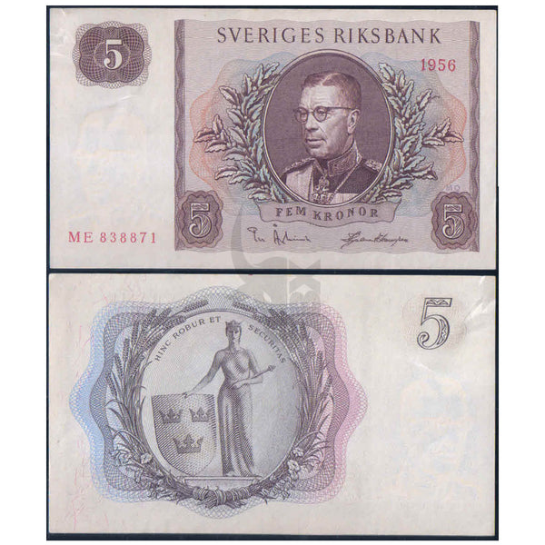 SWEDEN 5 KRONER 1955-1961 P-42 XF
