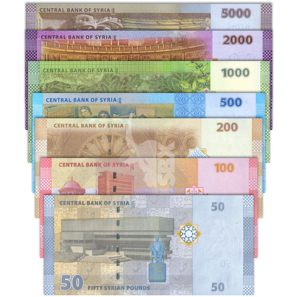 SYRIA 50-100-200-500-1000-2000 &amp; 5000 POUNDS 2009-24 P-112 TO 118 UNC