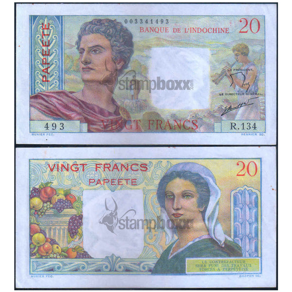 TAHITI 20 FRANCS 1963 P-21c XF GRADE - RARE
