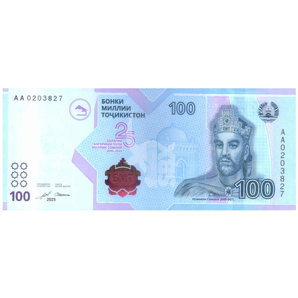 TAJIKISTAN 100 SOMANI 2025 P-W29 UNC