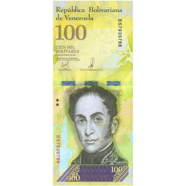 VENEZUELA 100000 BOLIVARES 2017 P-100 UNC 786 ENDING