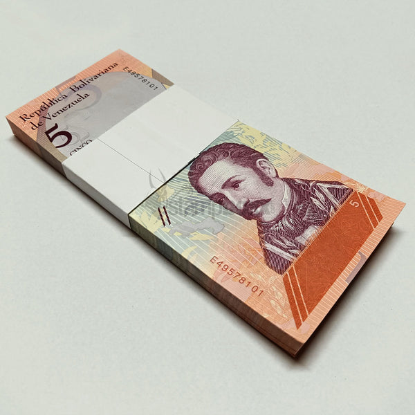VENEZUELA 5 BOLIVARES 2018 UNC BUNDLE