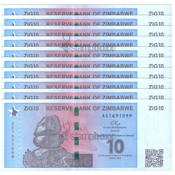 ZIMBABWE 10 ZIG DOLLARS 2024 P-110 x 10Pcs