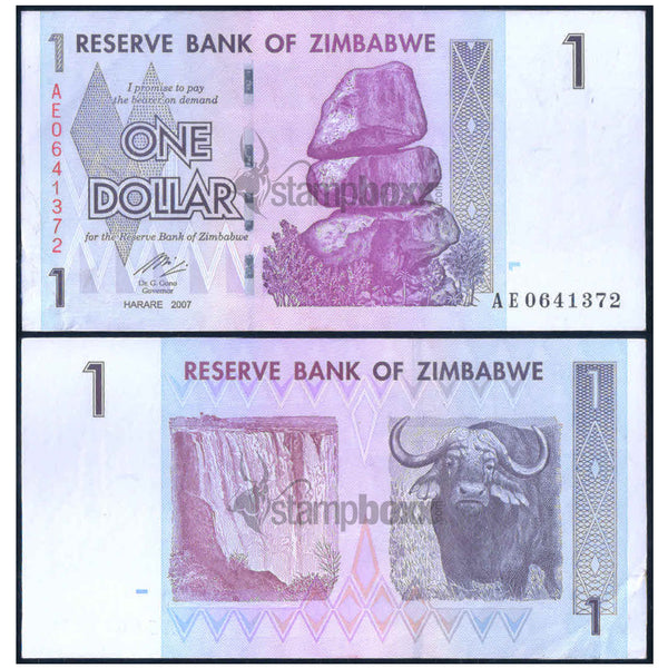 ZIMBABWE 1 DOLLAR 2007 P-65 UNC WITH STAIN