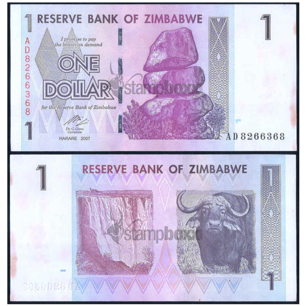 ZIMBABWE 1 DOLLAR 2007 P-65 UNC WITH STAIN