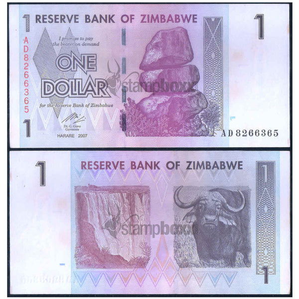 ZIMBABWE 1 DOLLAR 2007 P-65 UNC WITH STAIN