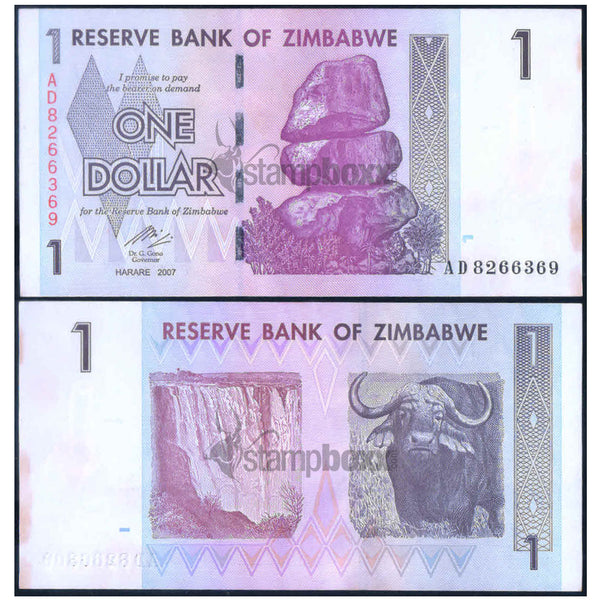 ZIMBABWE 1 DOLLAR 2007 P-65 UNC WITH STAIN