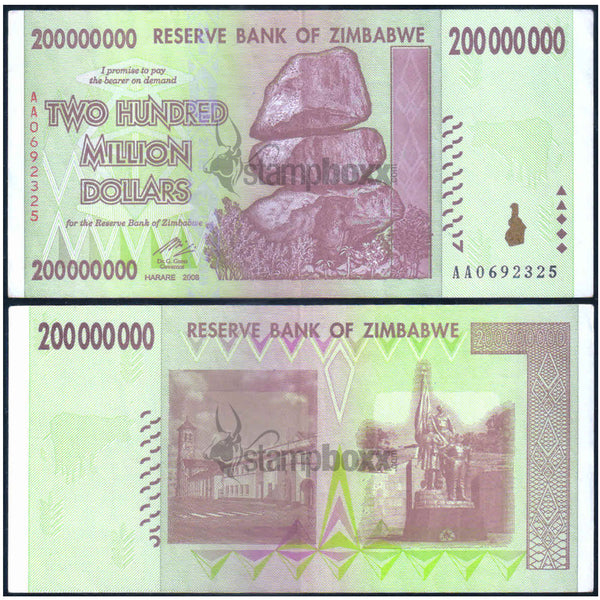 ZIMBABWE 200 000 000 DOLLAR 2008 P-81 XF++ GRADE