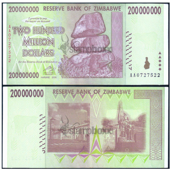 ZIMBABWE 200 000 000 DOLLAR 2008 P-81 XF++ GRADE