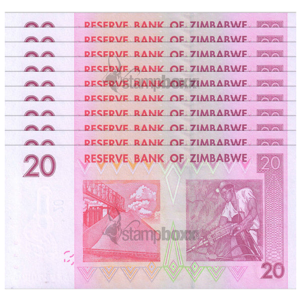 ZIMBABWE 20 DOLLARS 2007 P-68 x 10Pcs