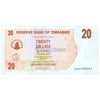 ZIMBABWE 20 DOLLARS 2006 P-40 UNC