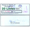 ZIMBABWE 20 LITERS -TYPE2 - UTILIZED / aUNC