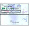 ZIMBABWE 20 LITERS -TYPE2 - UTILIZED / aUNC