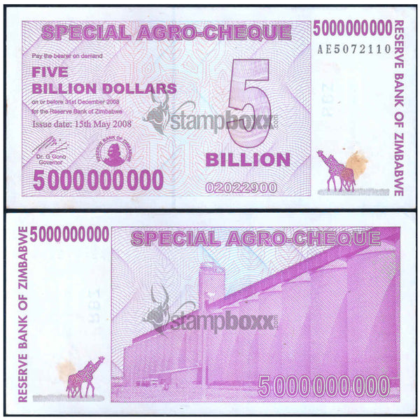 ZIMBABWE 5.000.000.000 DOLLAR 2008 P-61 UNC WITH STAIN