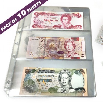 Indian Made - Transparent Banknote Album Refill  3 -pocket Pack of 10