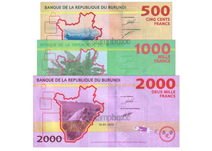 BURUNDI 500 -1000-2000 FRANCS 2015 P-50-51&52 UNC