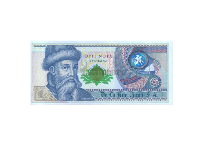 TEST NOTE - DE LA RUE - GUTENBERG 1 SPECIMEN UNIFACE UNC - RARE