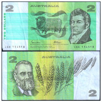 AUSTRALIA 2 DOLLARS 1974-85 P-43 USED SERIAL 4518