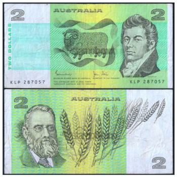 AUSTRALIA 2 DOLLARS 1974-85 P-43 USED SERIAL 7057