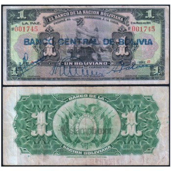 BOLIVIA 1 BOLIVIANO 1929 P-112 USED