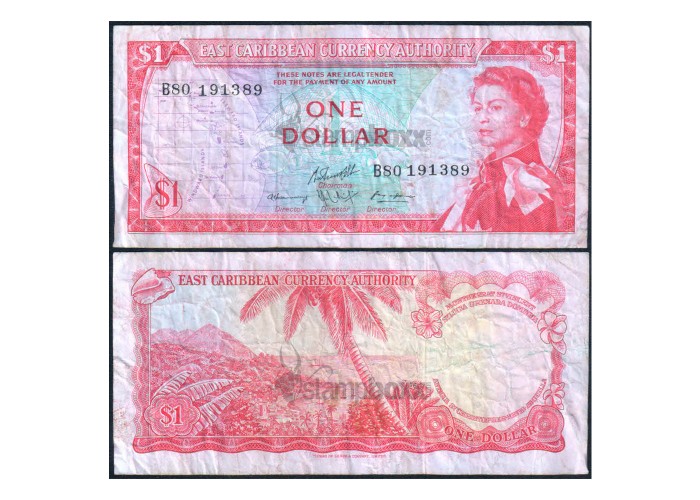 EAST CARIBBEAN STATES 1 DOLLAR 1965 P-13f(2) USED SERIAL 1389