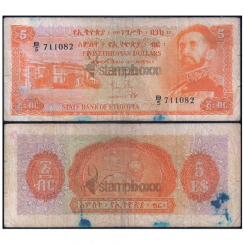 ETHIOPIA 5 DOLLARS 1961 P-19 USED - RARE