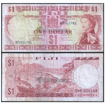 FIJI 1 DOLLAR 1974 P-71b USED SERIAL# 1781