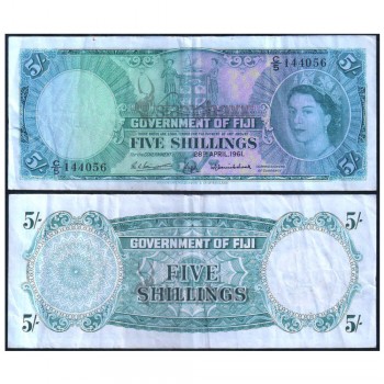 FIJI 5 SHILLINGS 1961 P-51b USED SERIAL# 4056 - RARE