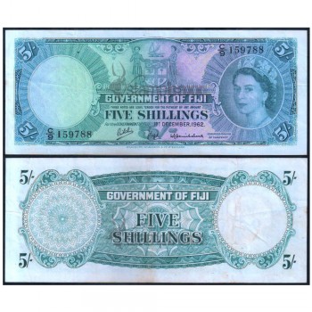 FIJI 5 SHILLINGS 1962 P-51c USED SERIAL# 9788 - RARE