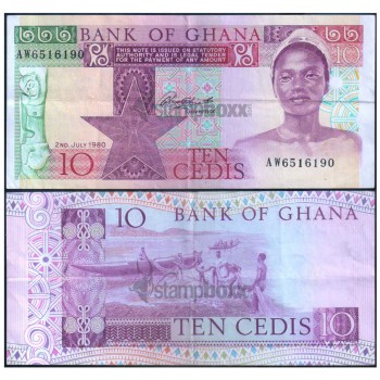 GHANA 10 CEDIS 1980 P-20 USED