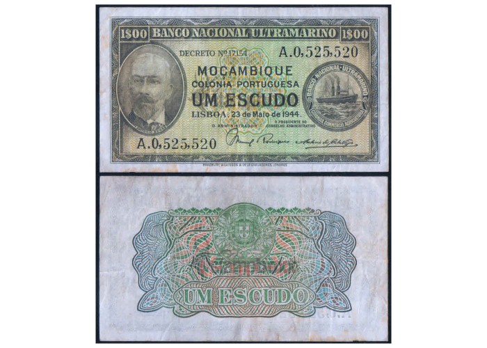 MOZAMBIQUE (PORTUGUESE ) 1 ESCUDO 1944 P-92 USED - RARE