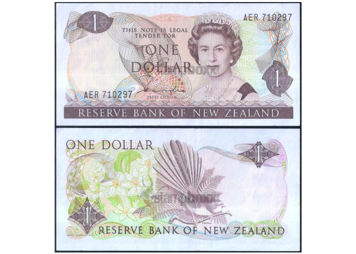 NEW ZEALAND 1 DOLLAR 1981-92 P-169a XF+ SERIAL 0297