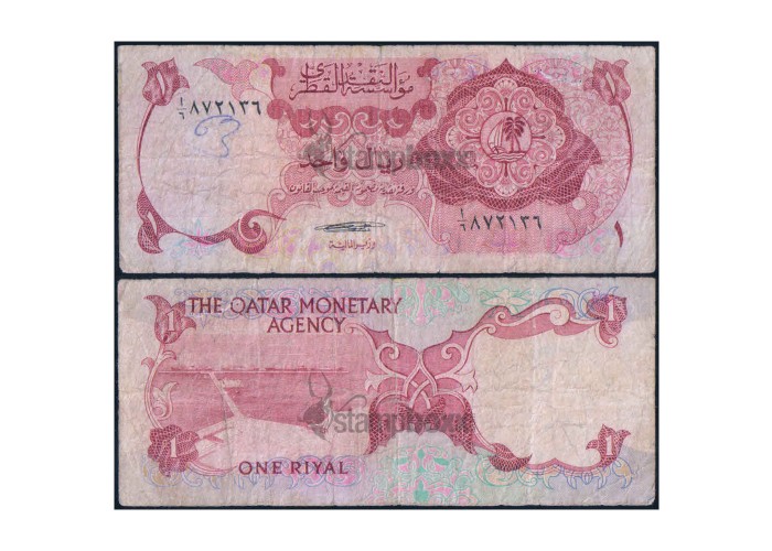 QATAR 1 RIYAL 1973 P-1 USED SERIAL 2136