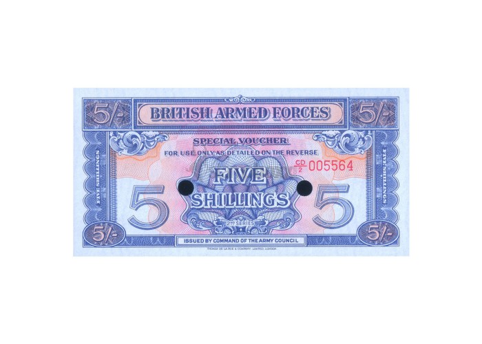 BRITISH ARMED FORCES 5 SHILLINGS 1948 P-M20d SPECIMEN - RARE