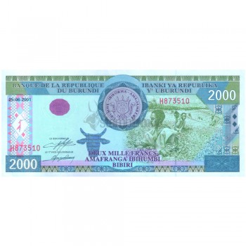 BURUNDI 2000 FRANCS 2001 P-41 UNC - LARGE SIZE