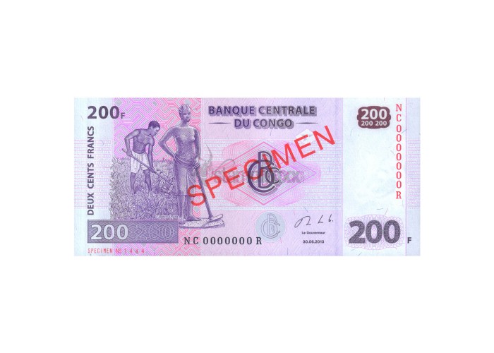CONGO DEMOCRATIC REPUBLIC 200 FRANCS 2013 UNC SPECIMEN