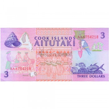 COOK ISLANDS 3 DOLLARS 1992 P-7 UNC