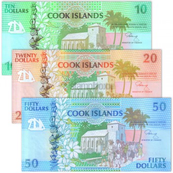 COOK ISLANDS 10-20-50 DOLLARS 1992 P-8 - 9 & 10 UNC