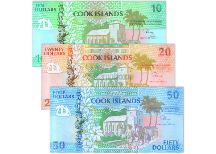 COOK ISLANDS 10-20-50 DOLLARS 1992 P-8 - 9 & 10 UNC