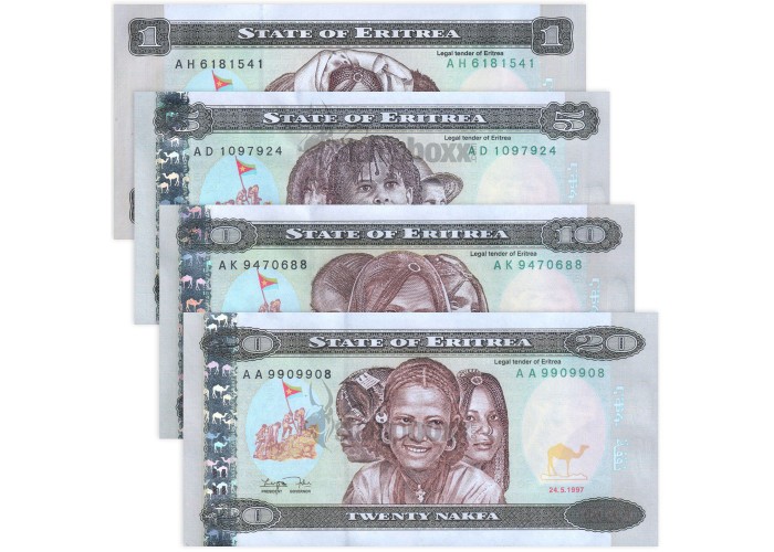 ERITREA 1-5-10-20 NAKFA 1997 P-1 TO 4 UNC