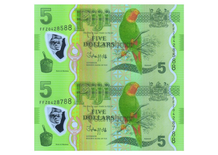 FIJI 5 DOLLARS x 2 - UNCUT OF 2 - 2012 P-115 UNC POLYMER