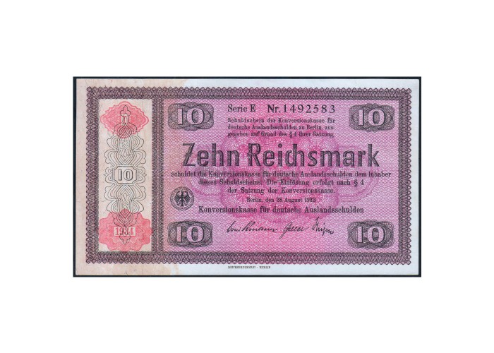 GERMANY 10 REICHMARKS 1934 P-208 UNC