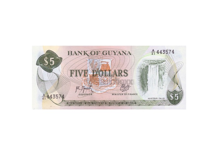 GUYANA 5 DOLLARS 1992 P-22f UNC