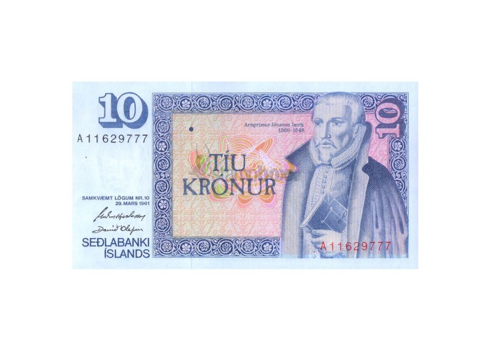 ICELAND 10 KRONUR 1961 P-48a UNC