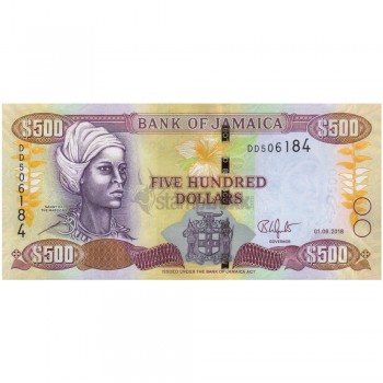 JAMAICA 500 DOLLARS 2018 P-85 UNC