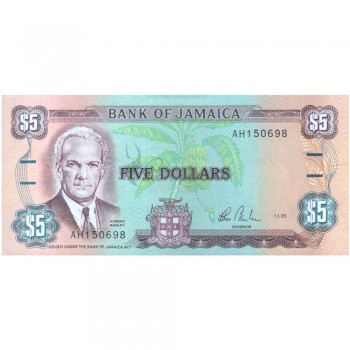 JAMAICA 5 DOLLARS 1985 P-70a UNC